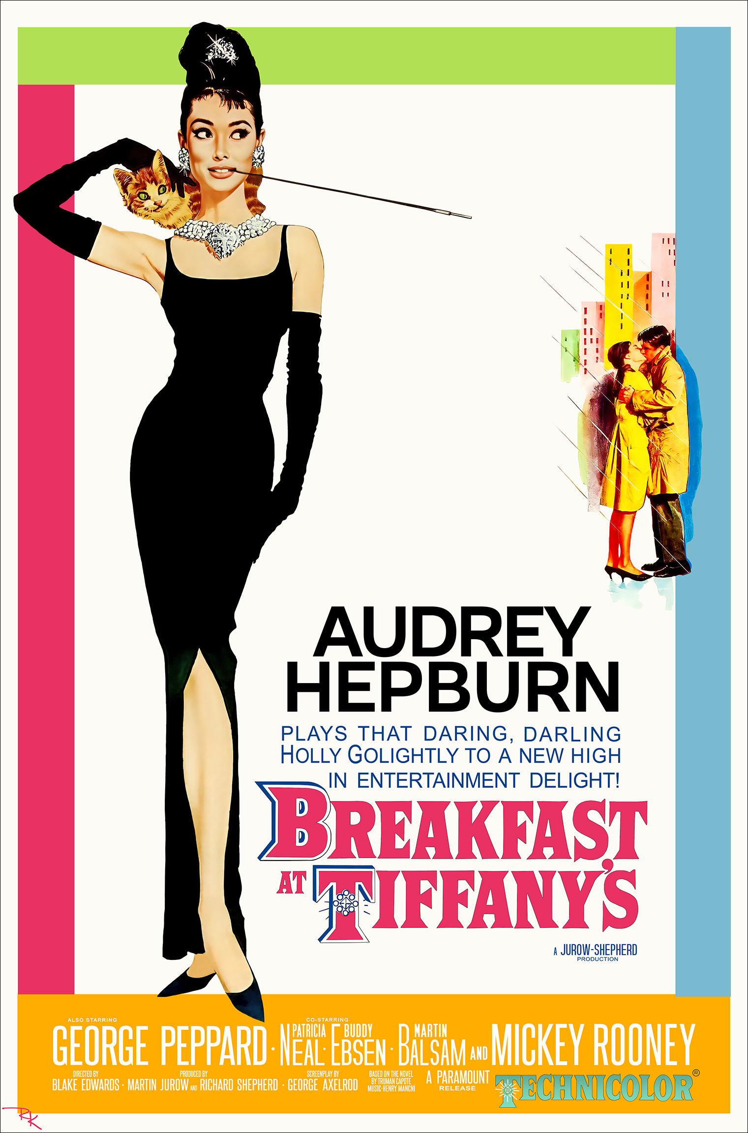 "Breakfast at Tiffany's"<br>starring Audrey Hepburn (1) Digitally restored Breakfast at Tiffany's movie poster starring Audrey Hepburn