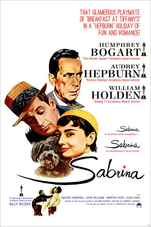 Digitally restored Sabrina movie poster starring Audrey Hepburn, Humphry Bogart, and William Holden - The Movie Poster Store