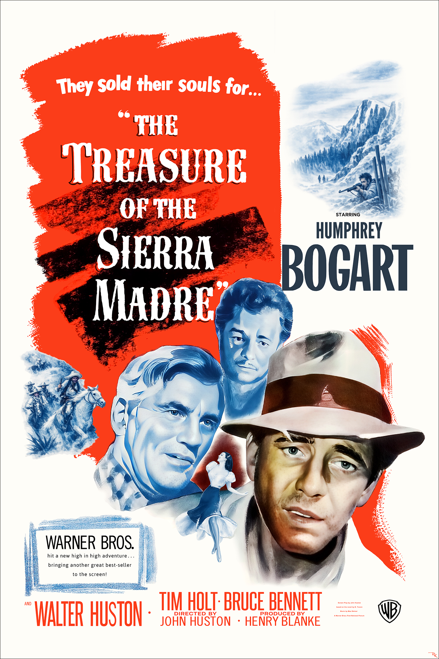 "The Treasure of the Sierra Madre" <br>starring Humphrey Bogart <br>and Walter Huston Digitally restored “The Treasure of the Sierra Madre” movie poster starring Humphrey Bogart and Walter Huston - The Movie Poster Store