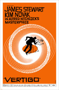 Digitally restored “Vertigo” movie poster directed by Alfred Hitchcock, starring James Stewart and Kim Novak - The Movie Poster Store