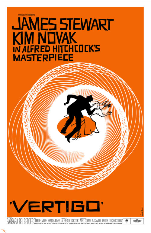 Digitally restored “Vertigo” movie poster directed by Alfred Hitchcock, starring James Stewart and Kim Novak - The Movie Poster Store