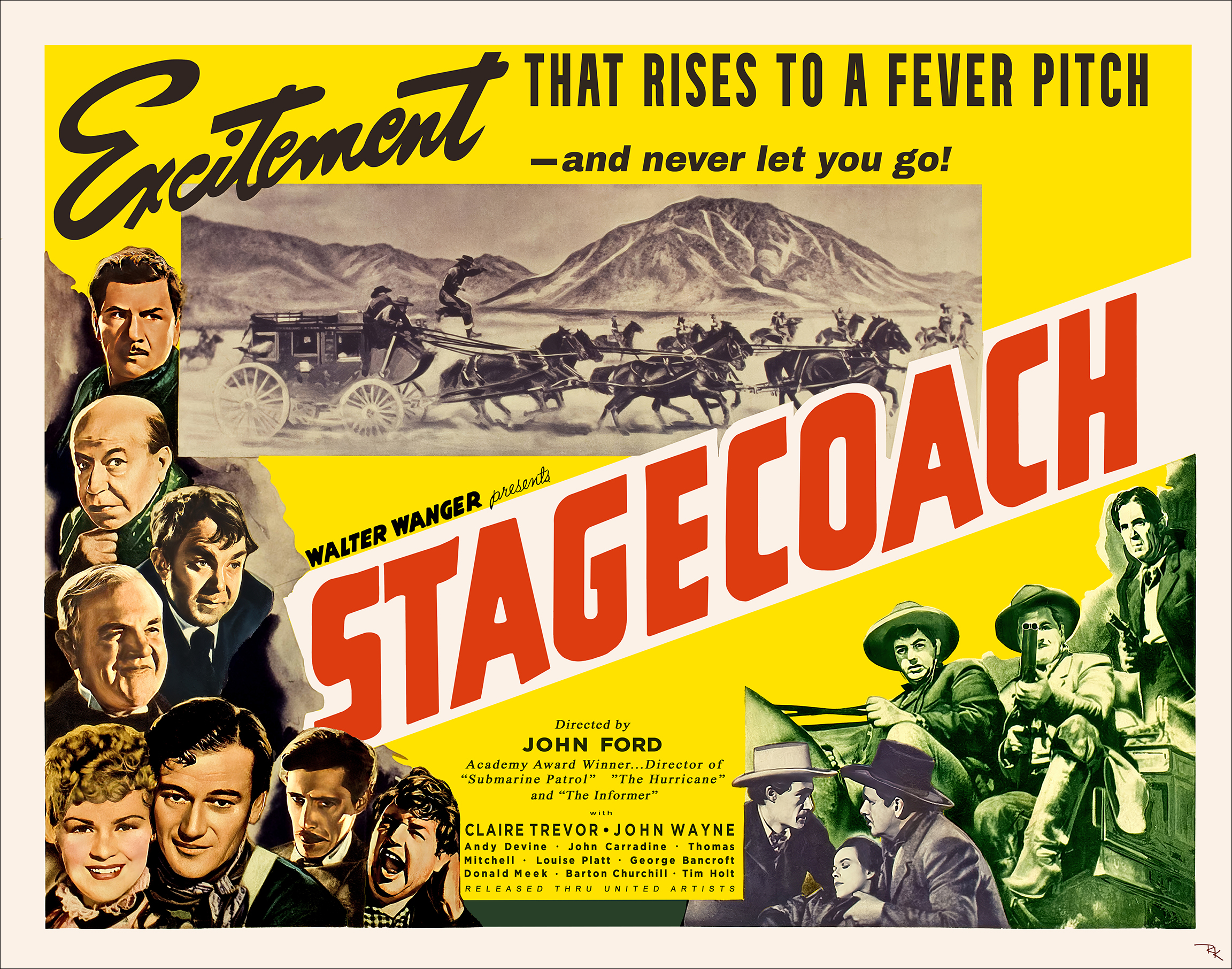 Digitally restored Stagecoach movie poster starring John Wayne, directed by John Ford - The Movie Poster Store