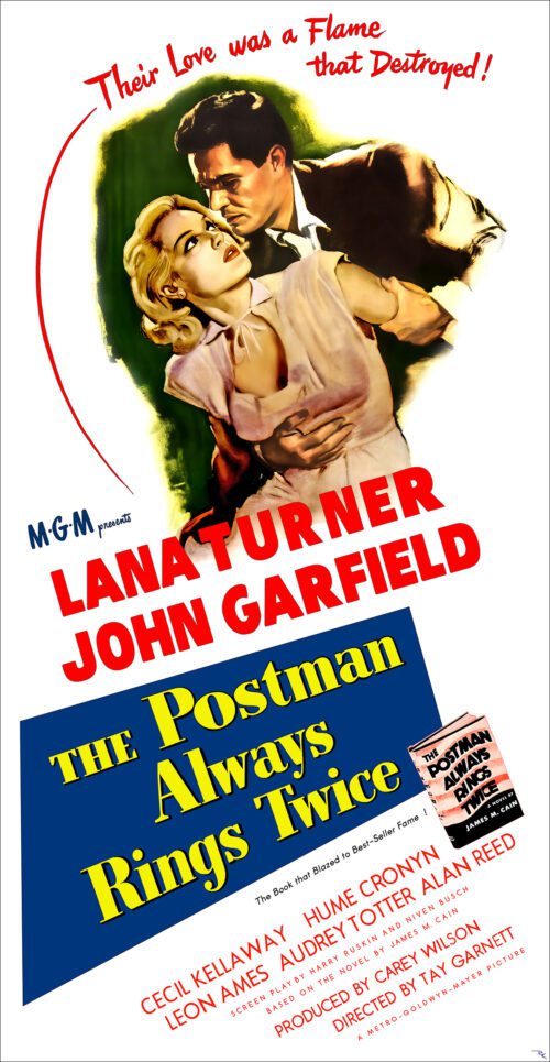 Digitally restored “The Postman Always Rings Twice” movie poster starring Lana Turner and John Garfield - The Movie Poster Store