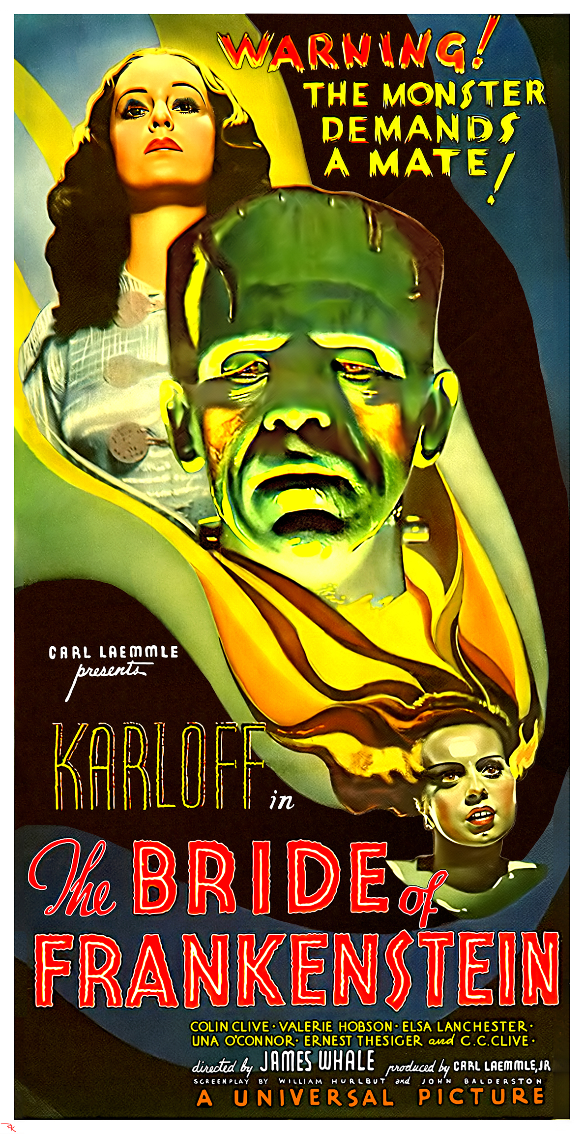 "The Bride of Frankenstein" <br>with Boris Karloff and Elsa Lancaster Digitally restored “The Bride of Frankenstein” movie poster with Boris Karloff and Elsa Lancaster - The Movie Poster Store