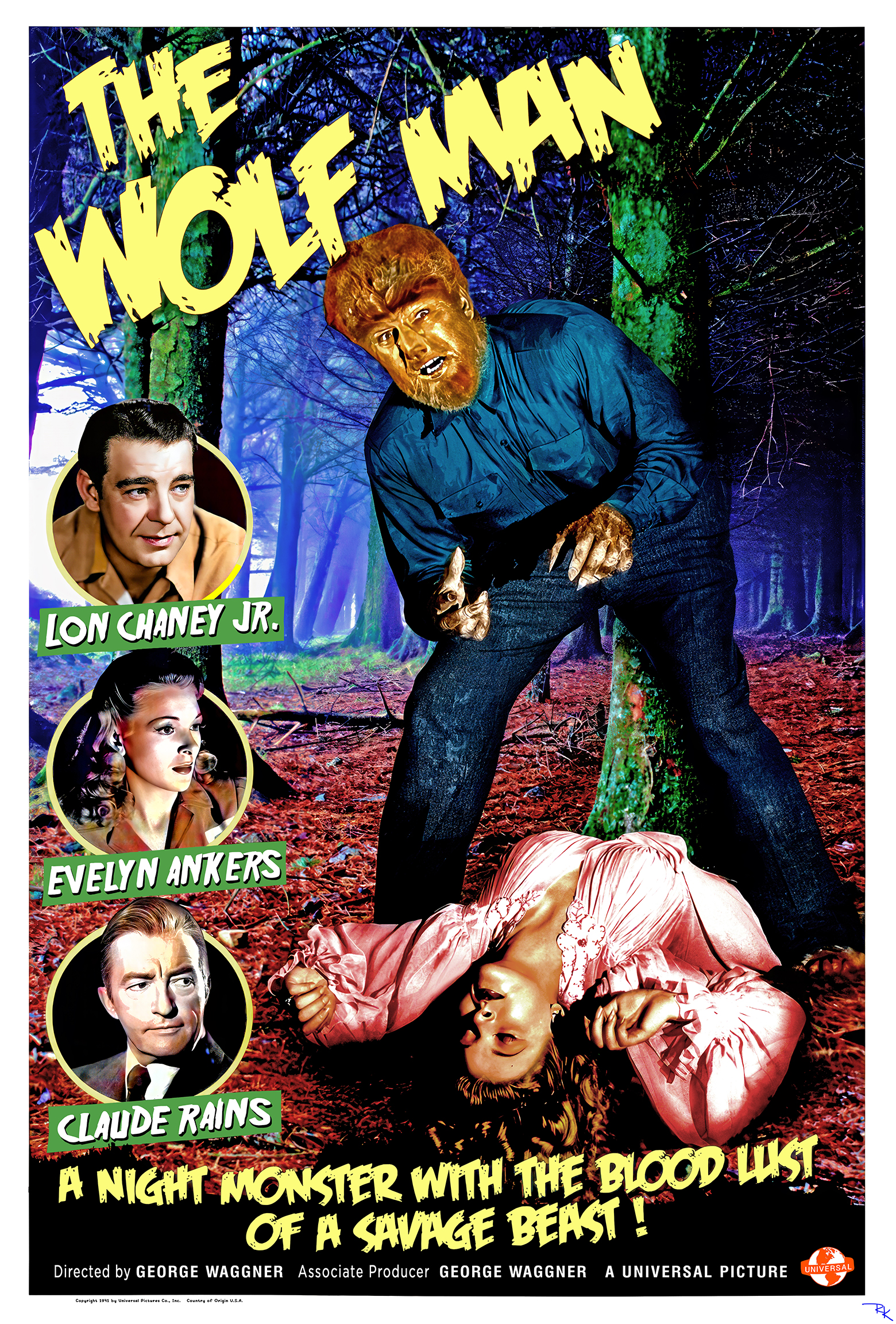 Digitally restored “The Wolf Man” movie poster starring Lon Chaney, Jr - The Movie Poster Store